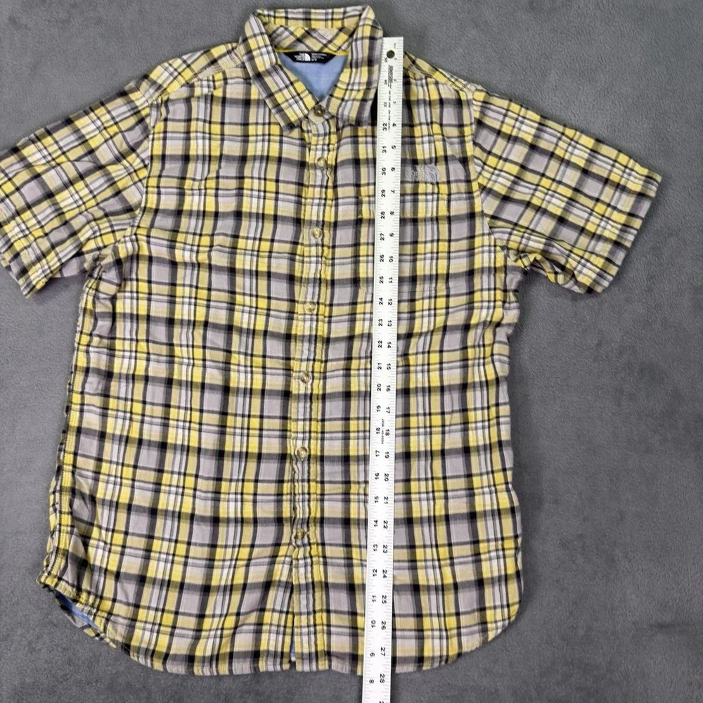 The North Face Shirt Mens Medium Blue Yellow Gray Plaid Button Up Pocket Lined